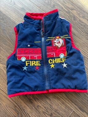 Kids Navy Fire Truck Vest with Red Trim